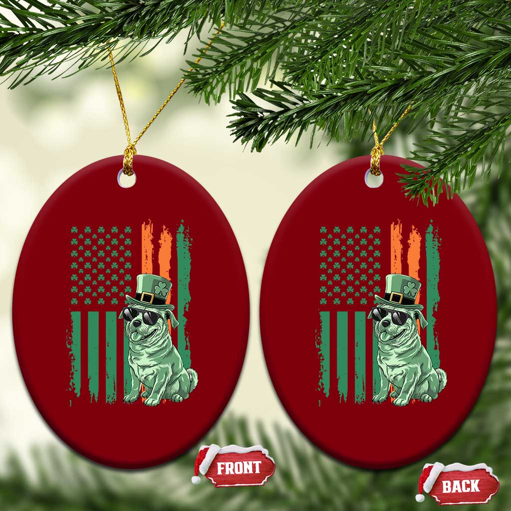 Funny St Patrick's Day Pug Leprechaun Ceramic Ornament Dog Lover Puppy Green American Flag TS02 Print Your Wear