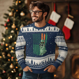 Funny St Patrick's Day Pug Leprechaun Ugly Christmas Sweater Dog Lover Puppy Green American Flag TS02 Navy Beige Print Your Wear