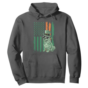 Funny St Patrick's Day Pug Leprechaun Hoodie Dog Lover Puppy Green American Flag TS02 Dark Heather Print Your Wear