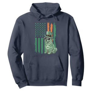 Funny St Patrick's Day Pug Leprechaun Hoodie Dog Lover Puppy Green American Flag TS02 Navy Print Your Wear