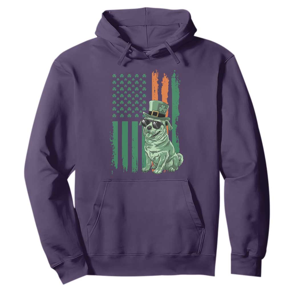 Funny St Patrick's Day Pug Leprechaun Hoodie Dog Lover Puppy Green American Flag TS02 Purple Print Your Wear