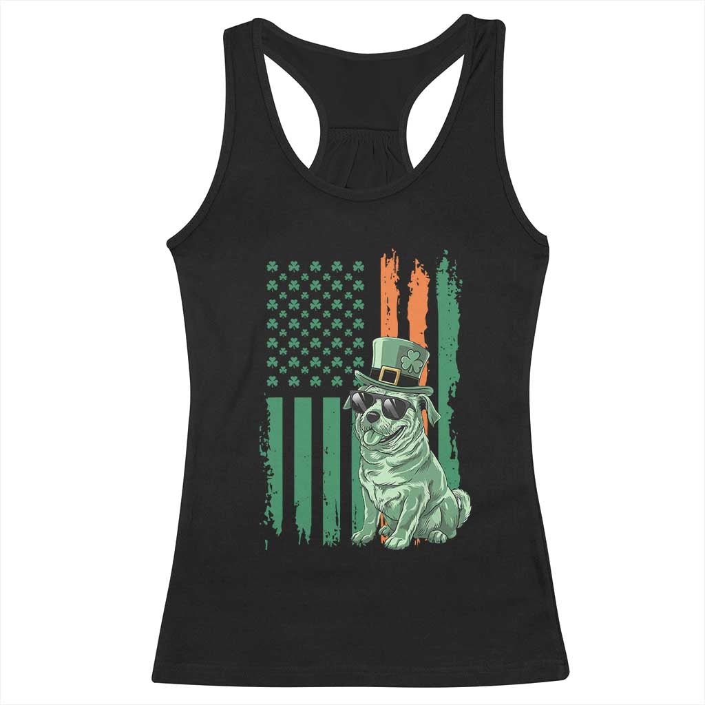 Funny St Patrick's Day Pug Leprechaun Racerback Tank Top Dog Lover Puppy Green American Flag TS02 Black Print Your Wear
