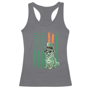 Funny St Patrick's Day Pug Leprechaun Racerback Tank Top Dog Lover Puppy Green American Flag TS02 Charcoal Print Your Wear