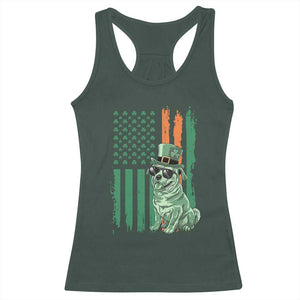 Funny St Patrick's Day Pug Leprechaun Racerback Tank Top Dog Lover Puppy Green American Flag TS02 Dark Forest Green Print Your Wear