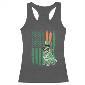 Funny St Patrick's Day Pug Leprechaun Racerback Tank Top Dog Lover Puppy Green American Flag TS02 Dark Heather Print Your Wear