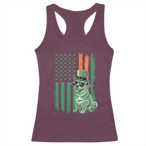 Funny St Patrick's Day Pug Leprechaun Racerback Tank Top Dog Lover Puppy Green American Flag TS02 Maroon Print Your Wear