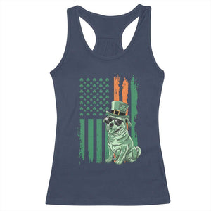 Funny St Patrick's Day Pug Leprechaun Racerback Tank Top Dog Lover Puppy Green American Flag TS02 Navy Print Your Wear