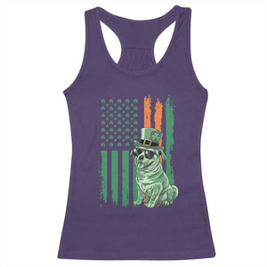 Funny St Patrick's Day Pug Leprechaun Racerback Tank Top Dog Lover Puppy Green American Flag TS02 Purple Print Your Wear