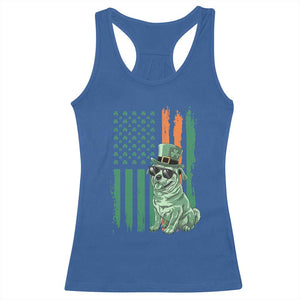 Funny St Patrick's Day Pug Leprechaun Racerback Tank Top Dog Lover Puppy Green American Flag TS02 Royal Blue Print Your Wear