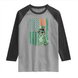 Funny St Patrick's Day Pug Leprechaun Raglan Shirt Dog Lover Puppy Green American Flag TS02 Sport Gray Black Print Your Wear
