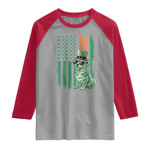Funny St Patrick's Day Pug Leprechaun Raglan Shirt Dog Lover Puppy Green American Flag TS02 Sport Gray Red Print Your Wear