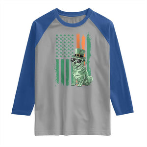 Funny St Patrick's Day Pug Leprechaun Raglan Shirt Dog Lover Puppy Green American Flag TS02 Sport Gray Royal Print Your Wear