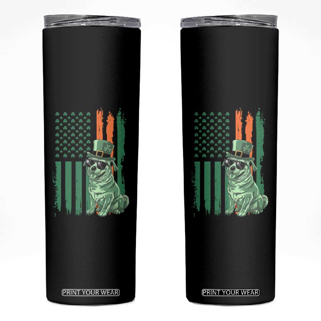 Funny St Patrick's Day Pug Leprechaun Skinny Tumbler Dog Lover Puppy Green American Flag TS02 Black Print Your Wear