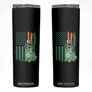 Funny St Patrick's Day Pug Leprechaun Skinny Tumbler Dog Lover Puppy Green American Flag TS02 Black Print Your Wear