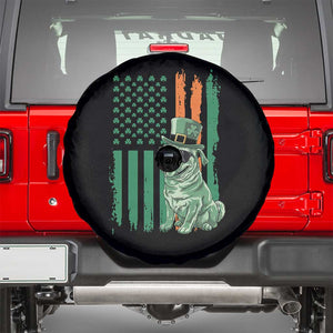Funny St Patrick's Day Pug Leprechaun Spare Tire Cover Dog Lover Puppy Green American Flag TS02 Black Print Your Wear
