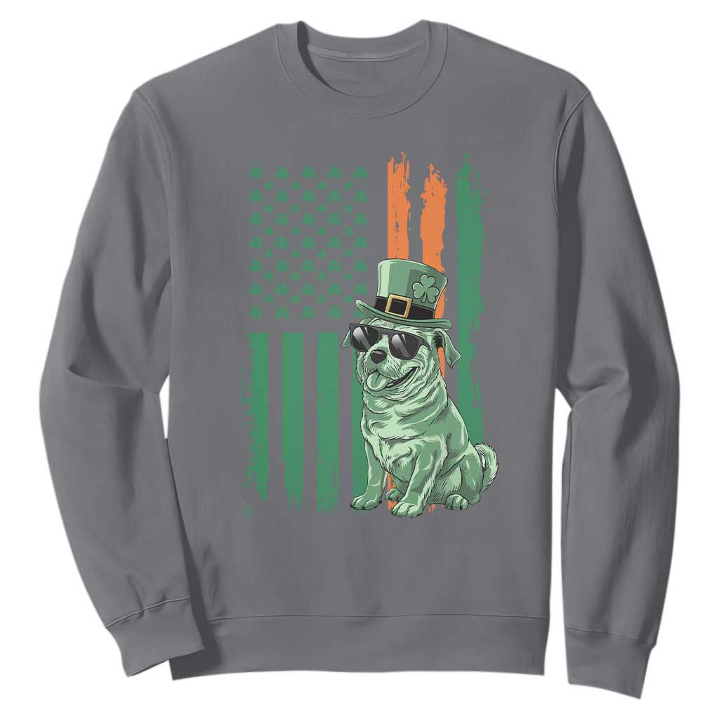 Funny St Patrick's Day Pug Leprechaun Sweatshirt Dog Lover Puppy Green American Flag TS02 Charcoal Print Your Wear