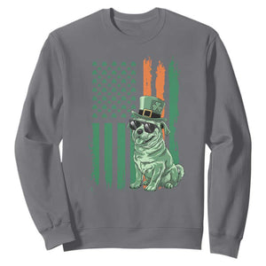Funny St Patrick's Day Pug Leprechaun Sweatshirt Dog Lover Puppy Green American Flag TS02 Charcoal Print Your Wear