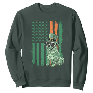 Funny St Patrick's Day Pug Leprechaun Sweatshirt Dog Lover Puppy Green American Flag TS02 Dark Forest Green Print Your Wear