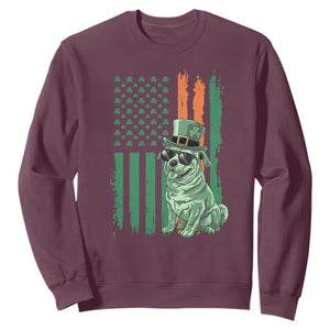 Funny St Patrick's Day Pug Leprechaun Sweatshirt Dog Lover Puppy Green American Flag TS02 Maroon Print Your Wear
