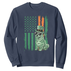 Funny St Patrick's Day Pug Leprechaun Sweatshirt Dog Lover Puppy Green American Flag TS02 Navy Print Your Wear
