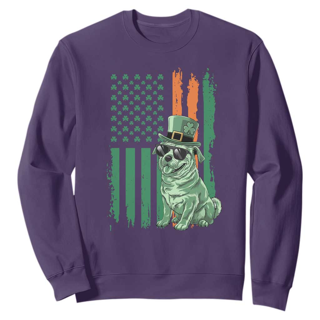 Funny St Patrick's Day Pug Leprechaun Sweatshirt Dog Lover Puppy Green American Flag TS02 Purple Print Your Wear