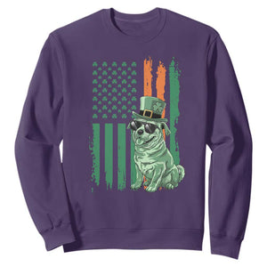 Funny St Patrick's Day Pug Leprechaun Sweatshirt Dog Lover Puppy Green American Flag TS02 Purple Print Your Wear