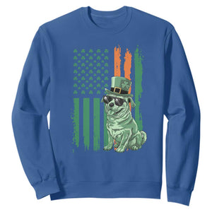 Funny St Patrick's Day Pug Leprechaun Sweatshirt Dog Lover Puppy Green American Flag TS02 Royal Blue Print Your Wear