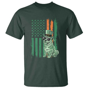 Funny St Patrick's Day Pug Leprechaun T Shirt Dog Lover Puppy Green American Flag TS02 Dark Forest Green Print Your Wear