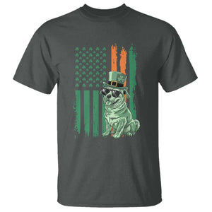 Funny St Patrick's Day Pug Leprechaun T Shirt Dog Lover Puppy Green American Flag TS02 Dark Heather Print Your Wear