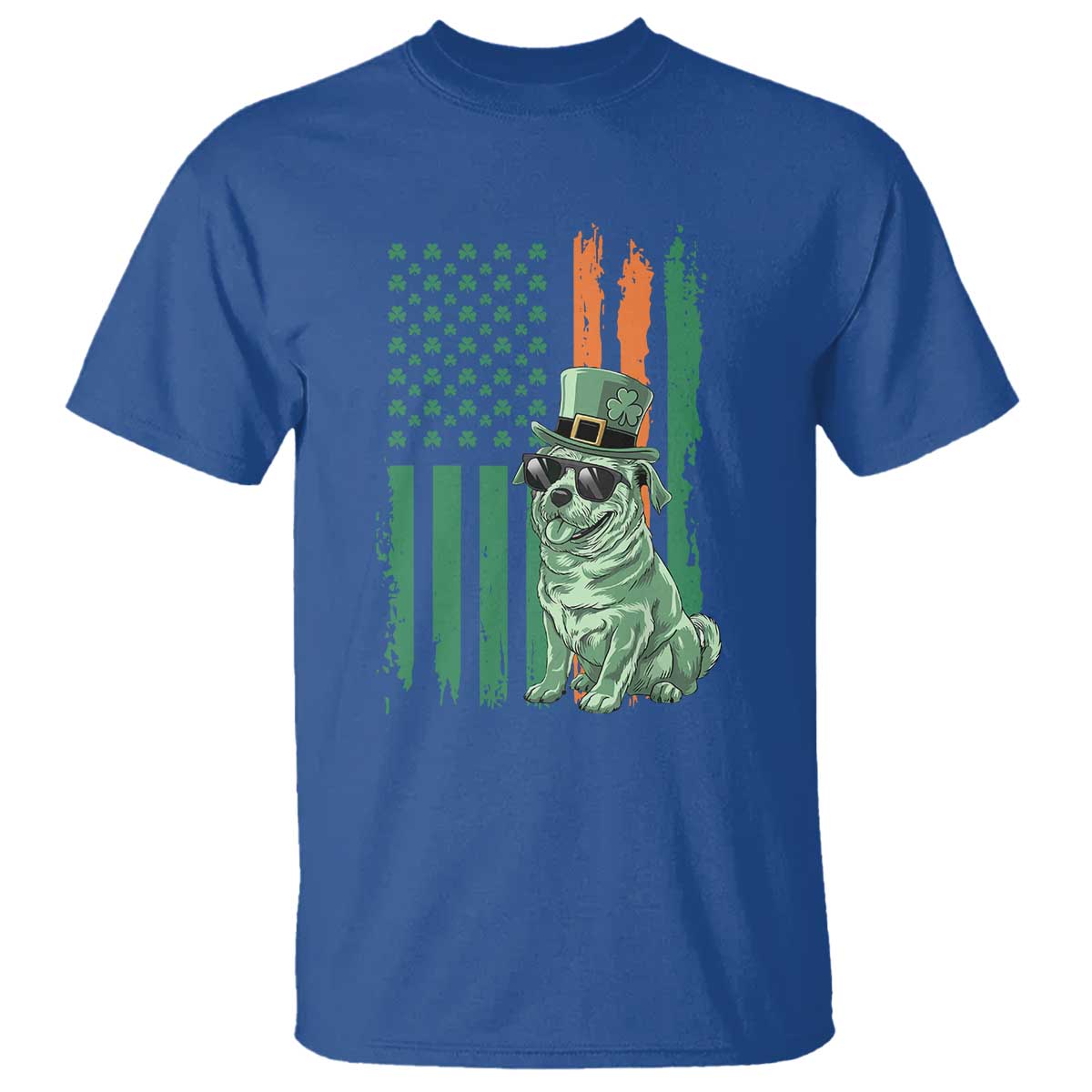 Funny St Patrick's Day Pug Leprechaun T Shirt Dog Lover Puppy Green American Flag TS02 Royal Blue Print Your Wear