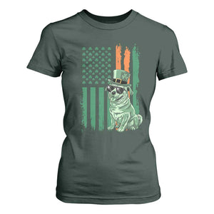 Funny St Patrick's Day Pug Leprechaun T Shirt For Women Dog Lover Puppy Green American Flag TS02 Dark Forest Green Print Your Wear