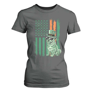 Funny St Patrick's Day Pug Leprechaun T Shirt For Women Dog Lover Puppy Green American Flag TS02 Dark Heather Print Your Wear