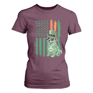 Funny St Patrick's Day Pug Leprechaun T Shirt For Women Dog Lover Puppy Green American Flag TS02 Maroon Print Your Wear