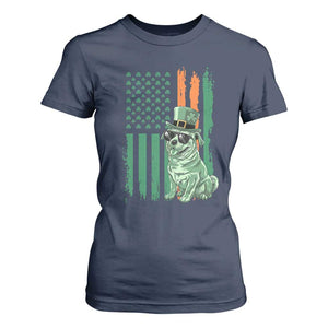 Funny St Patrick's Day Pug Leprechaun T Shirt For Women Dog Lover Puppy Green American Flag TS02 Navy Print Your Wear