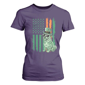 Funny St Patrick's Day Pug Leprechaun T Shirt For Women Dog Lover Puppy Green American Flag TS02 Purple Print Your Wear