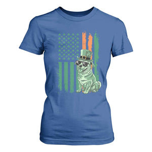 Funny St Patrick's Day Pug Leprechaun T Shirt For Women Dog Lover Puppy Green American Flag TS02 Royal Blue Print Your Wear
