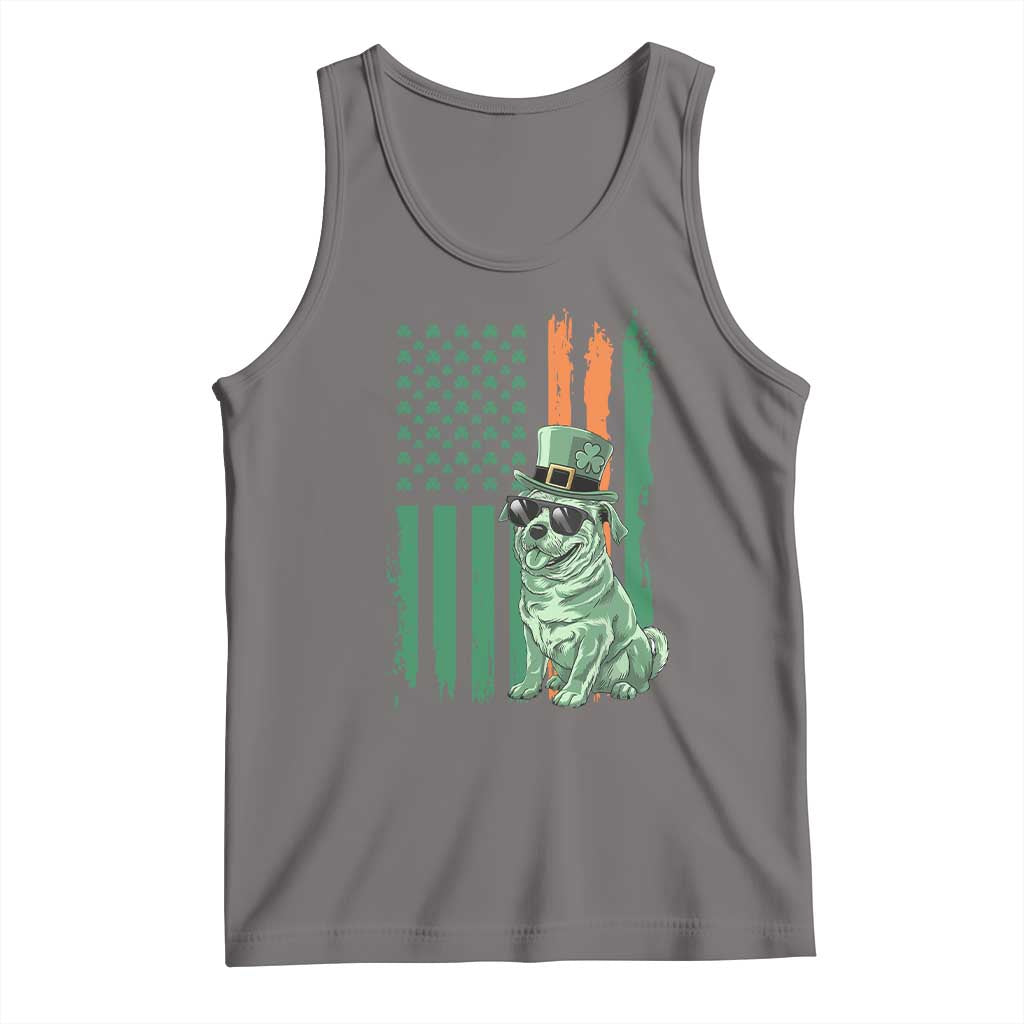 Funny St Patrick's Day Pug Leprechaun Tank Top Dog Lover Puppy Green American Flag TS02 Deep Heather Print Your Wear