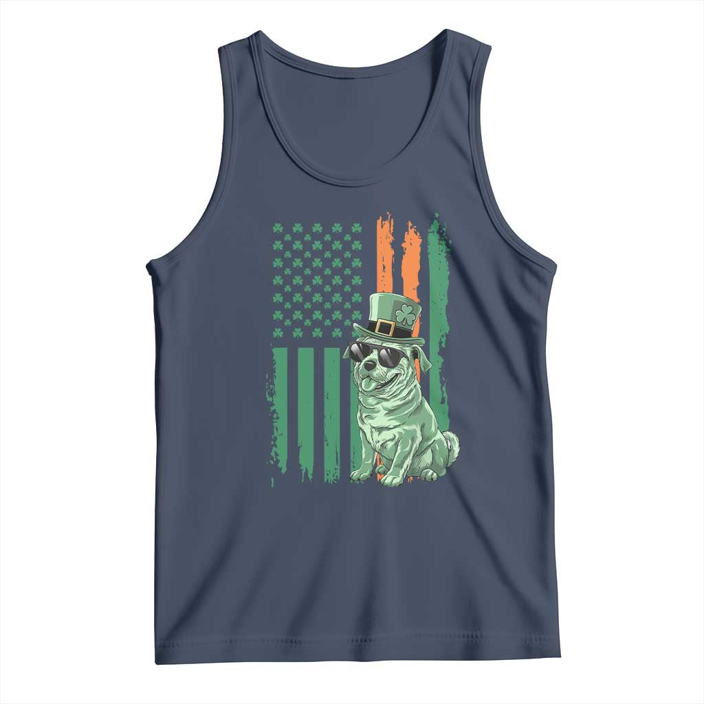 Funny St Patrick's Day Pug Leprechaun Tank Top Dog Lover Puppy Green American Flag TS02 Navy Print Your Wear
