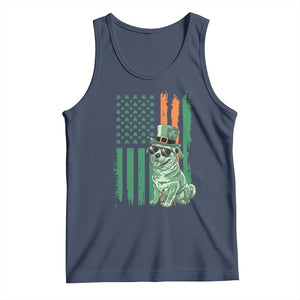 Funny St Patrick's Day Pug Leprechaun Tank Top Dog Lover Puppy Green American Flag TS02 Navy Print Your Wear