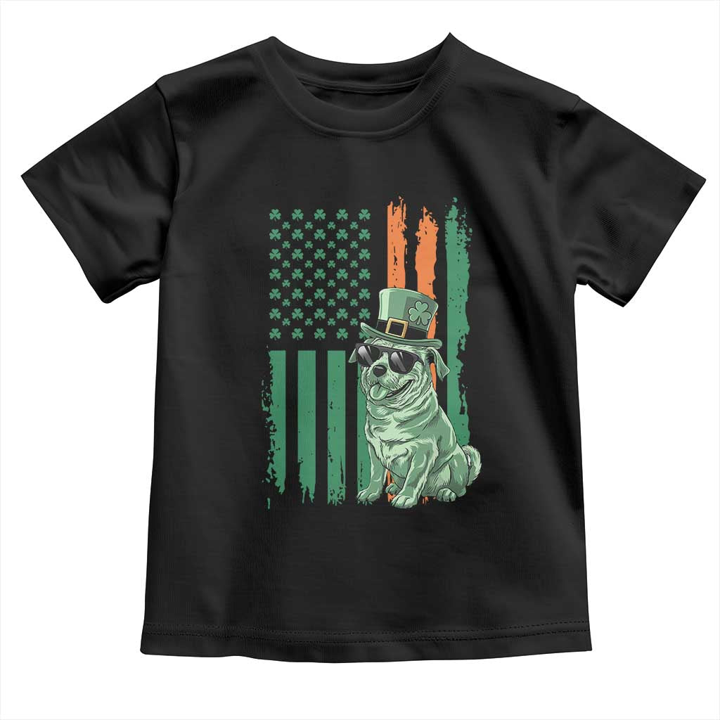 Funny St Patrick's Day Pug Leprechaun Toddler T Shirt Dog Lover Puppy Green American Flag TS02 Black Print Your Wear