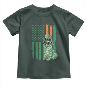 Funny St Patrick's Day Pug Leprechaun Toddler T Shirt Dog Lover Puppy Green American Flag TS02 Dark Forest Green Print Your Wear
