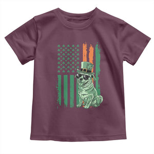 Funny St Patrick's Day Pug Leprechaun Toddler T Shirt Dog Lover Puppy Green American Flag TS02 Maroon Print Your Wear