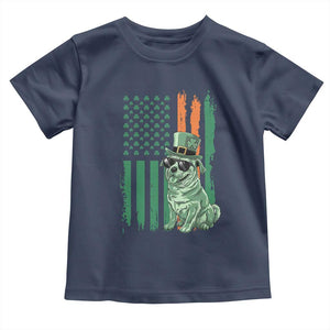 Funny St Patrick's Day Pug Leprechaun Toddler T Shirt Dog Lover Puppy Green American Flag TS02 Navy Print Your Wear
