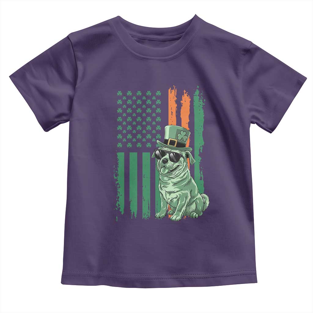 Funny St Patrick's Day Pug Leprechaun Toddler T Shirt Dog Lover Puppy Green American Flag TS02 Purple Print Your Wear