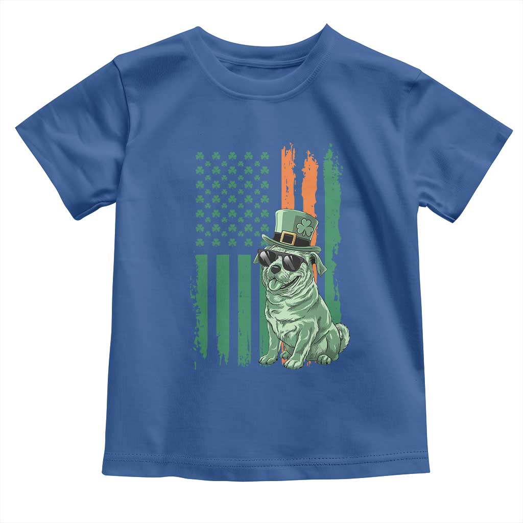 Funny St Patrick's Day Pug Leprechaun Toddler T Shirt Dog Lover Puppy Green American Flag TS02 Royal Blue Print Your Wear