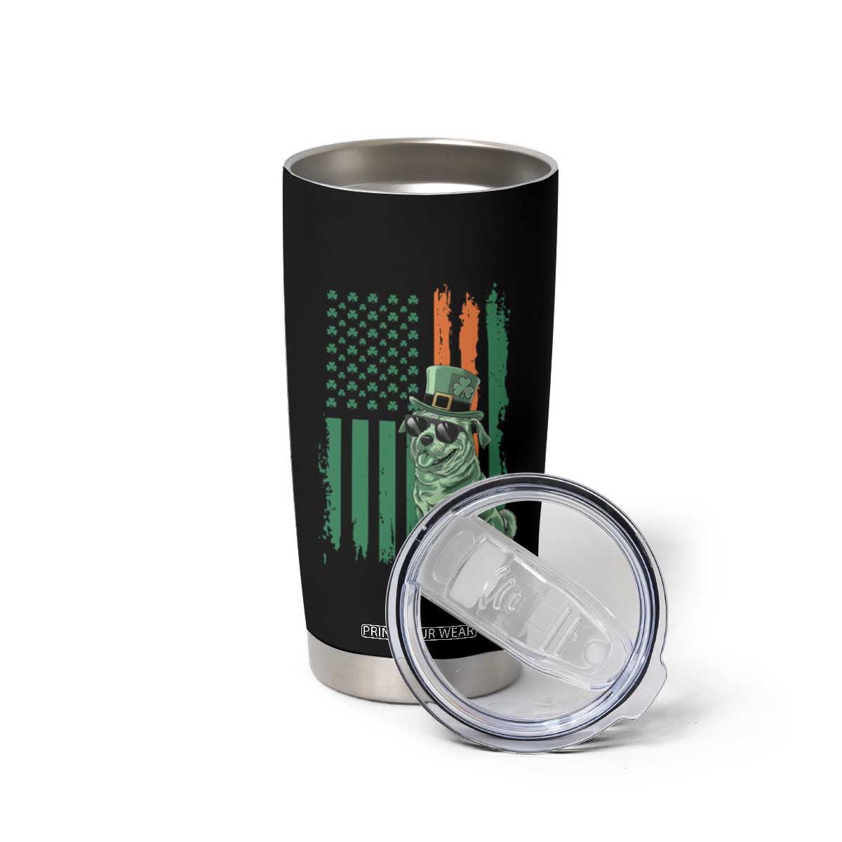 Funny St Patrick's Day Pug Leprechaun Tumbler Cup Dog Lover Puppy Green American Flag TS02 Print Your Wear