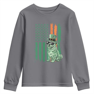 Funny St Patrick's Day Pug Leprechaun Youth Sweatshirt Dog Lover Puppy Green American Flag TS02 Charcoal Print Your Wear