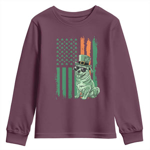 Funny St Patrick's Day Pug Leprechaun Youth Sweatshirt Dog Lover Puppy Green American Flag TS02 Maroon Print Your Wear