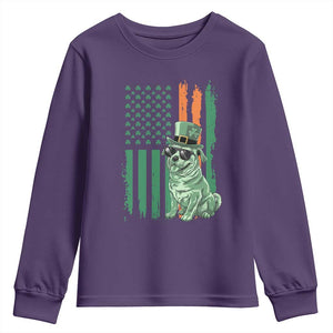 Funny St Patrick's Day Pug Leprechaun Youth Sweatshirt Dog Lover Puppy Green American Flag TS02 Purple Print Your Wear