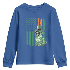 Funny St Patrick's Day Pug Leprechaun Youth Sweatshirt Dog Lover Puppy Green American Flag TS02 Royal Blue Print Your Wear
